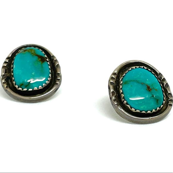 Vintage Navajo Sterling Silver Earrings with Turquoise Signed by Robert Bicenti - Picture 4 of 5